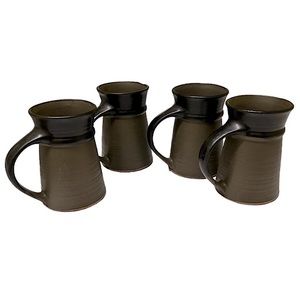 SET 4 VINTAGE MUGS 1968 PACIFIC STONEWARE POTTERY USA BROWN COFFEE TEA